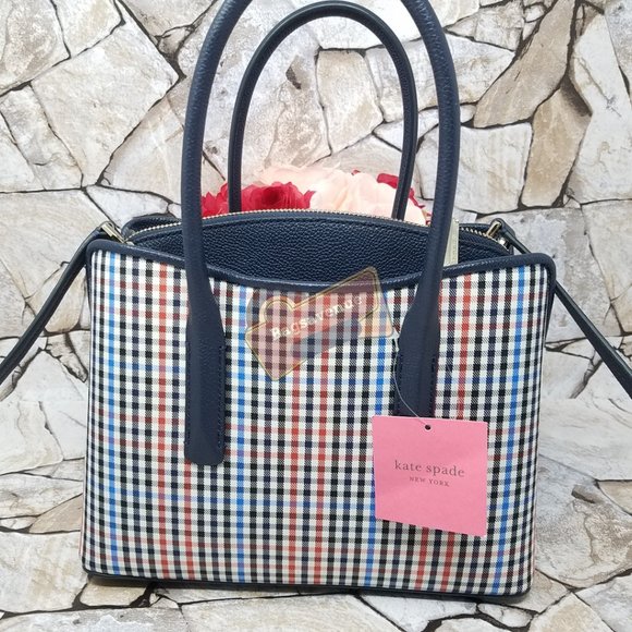 Multi Margaux Blue Plaid Satchel Kate Spade Crossbody Checkered Authentic NWT - Picture 12 of 16